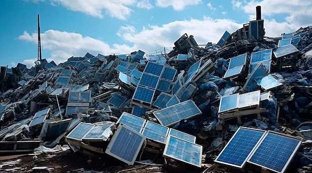 Des tas de vieux panneaux solaires, source : capture d'écran